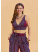 Lace Up Open Back Adjustable Purple Floral Blouse 4648